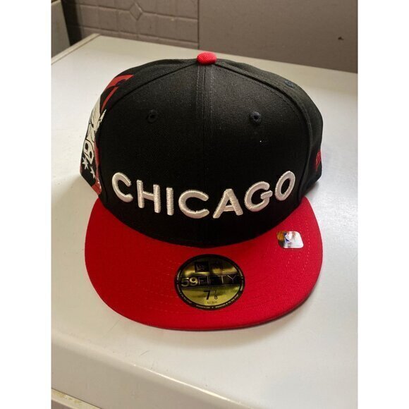 Chicago Bulls Snapback Hat‎ Black/Red Flat Brim Cap - Size 7 7/8 - Picture 6 of 7